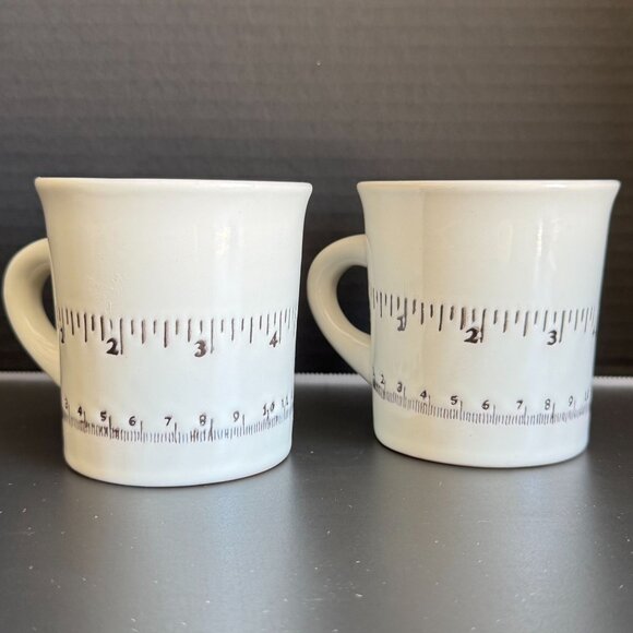 Set Of 2 Ore Originals Ruler Design Ceramic Mugs Dishwasher Microwave Safe White - Picture 1 of 9